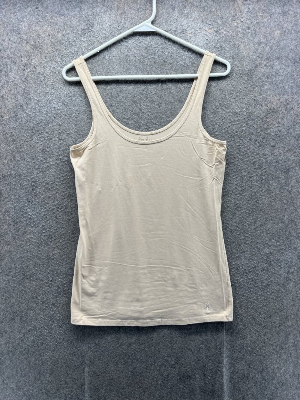 Lilly Pulitzer Tank Top Womens Large Beige Stretch Jersey Cami Scoop Neck Logo